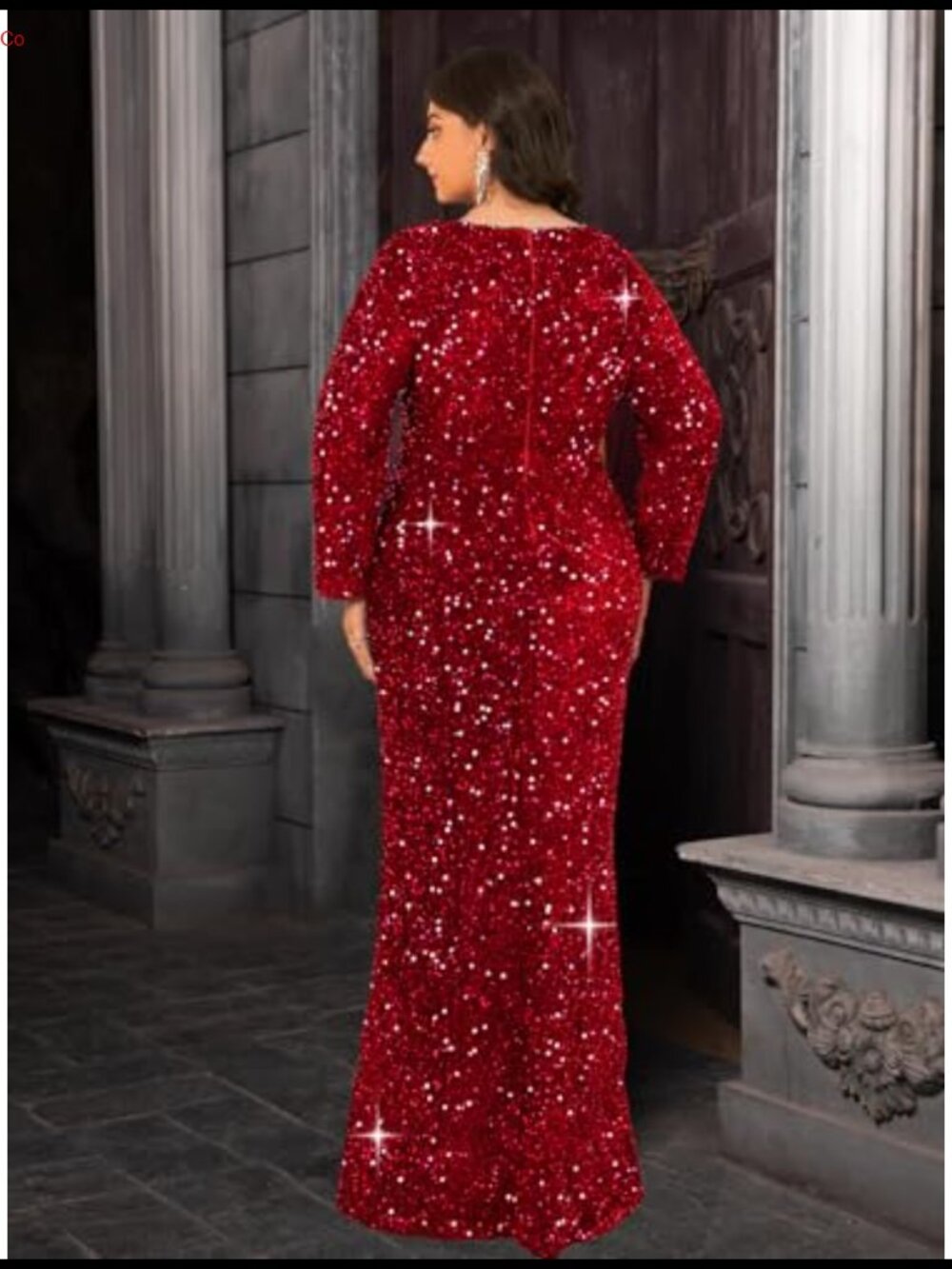 Velvet Sequin Bodycon Maxi Gown Long Sleeve Formal Evening Party Dress - Picture 5 of 6